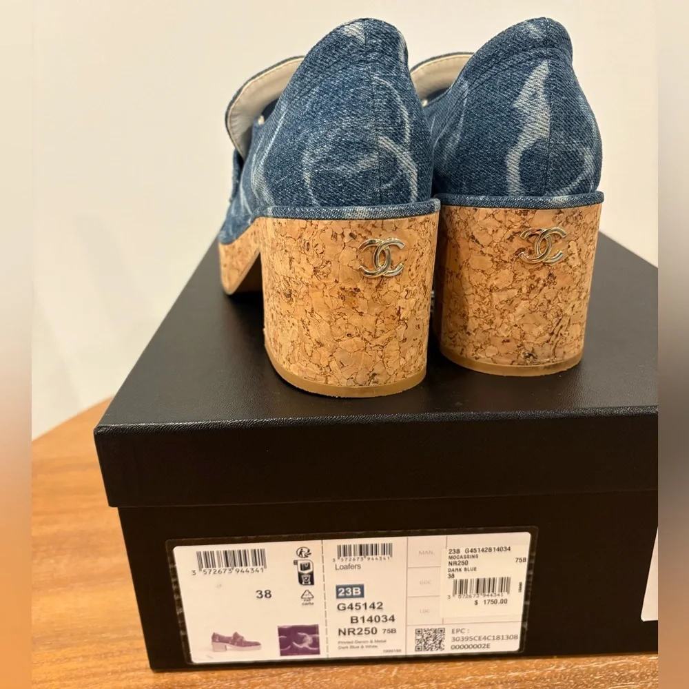 Chanel Denim Cork Loafer Denim Shoes Platform - Picture 7 of 10